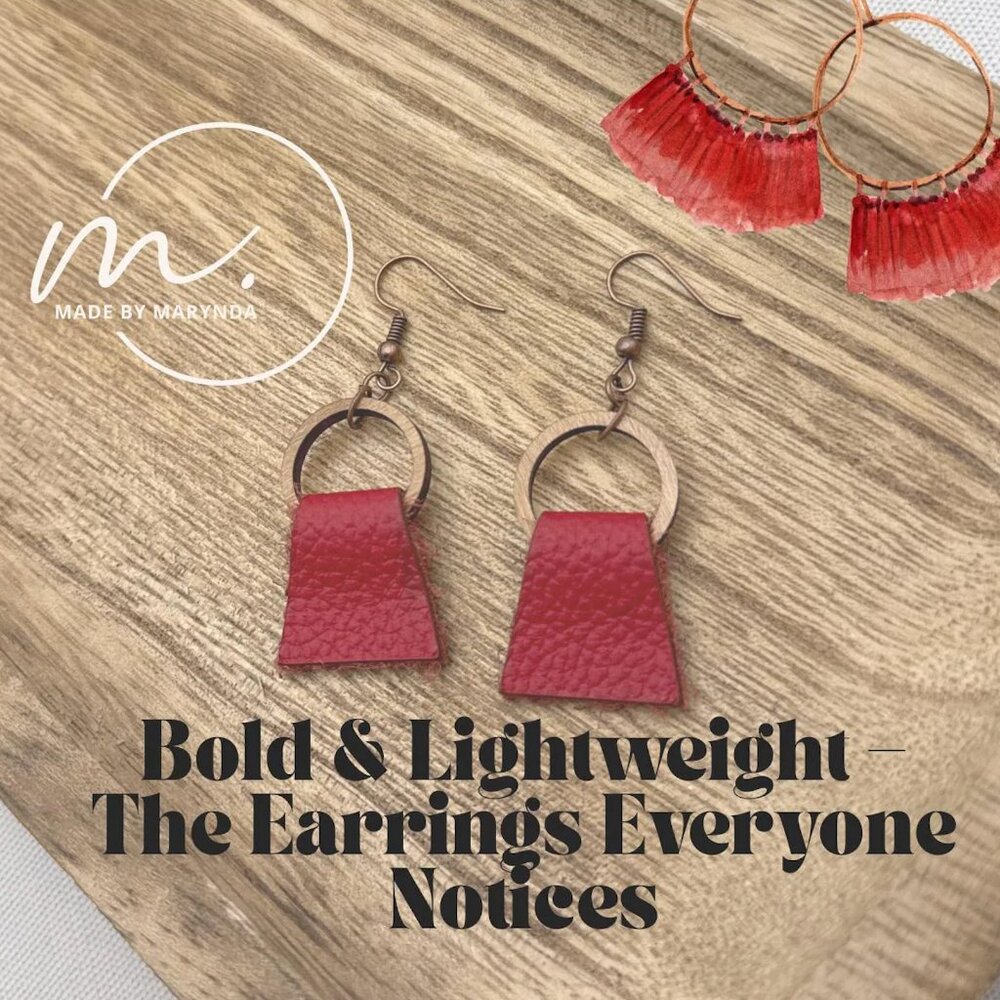 Rustic Red Leather & Wood Earrings